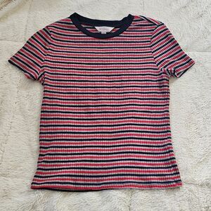 No Boundaries Tee Shirt Juniors Crop Top Red/Navy/Gray Size Small